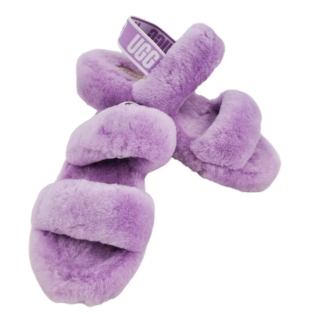 New UGG 6 Slippers Oh Yeah Womans Double Strap Sheep Fur Sandal Open Toe Shoes